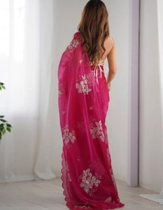 Sari Tradicional KV Reversible, Sin Arrugas, Sin Costuras, de Seda Artística, Material para Blusa Bordada - Product Image 3