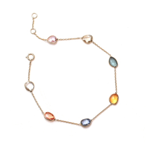 Bracelet rond en saphir multicolore naturel en or jaune massif 18 carats – Chaîne de pierres précieuses arc-en-ciel serties clos, luxe de septembre - Product Image 1