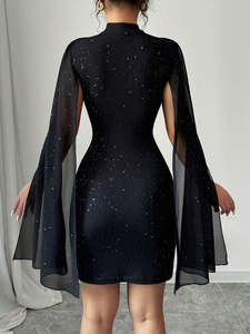 Nouvelle Robe Moulante 2026 à Manches en Résille, Glamour Nocturne, Robe de Soirée Scintillante pour Femme, Mini-Robe Moulante à Col Montant - Product Image 6