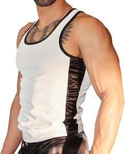 Men's Faux Leather Tank Top Men Casual Summer Vest Style Sportswear Lightweight <b>Material</b> - Product Image 3
