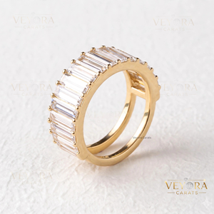 Bague Moissanite Éternité Opulente à Baguettes Larges en Argent Massif 925, Accessoire de Bijouterie de Luxe pour un Style Élégant de Bague Oura - Product Image 4