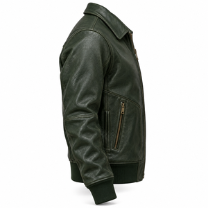 Chaqueta Bomber de Cuero Vacuno Genuino Verde Oscuro para Hombre, Estilo Aviador Vintage Personalizada, Ropa de Invierno - Product Image 3