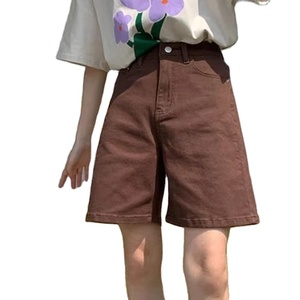 Pantalones cortos de mezclilla marrón para mujer, novedad de verano 2025, pantalones cortos Retro americanos de cintura alta, pantalones cortos rectos versátiles holgados de ocio para mujer - Product Image 1