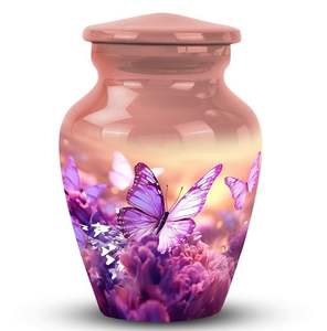 Handcrafted Urn for Human Ashes | Premium <b>Memorial</b> <b>Keepsake</b> | Premium Adult brass Urn <b>Box</b> Custom Purple Butterfly Design - Product Image 4