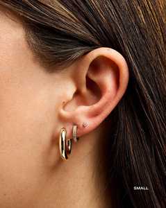 Plain Huggie <b>Hoop</b> <b>Earrings</b> Custom 14K 18K <b>Solid</b> Gold Minimalist Dainty Small Medium Large <b>Hoops</b> 3.5 mm Delicate Everyday Jewelry - Product Image 4