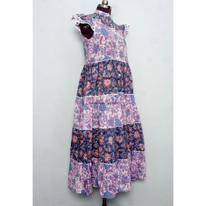 Vestido Mini de Verano con Estampado Floral, Cuello Redondo, Manga Corta, Tejido de Algodón Orgánico Cómodo, Detalle de Botones, Estilo Casual de Playa Hindú - Product Image 4