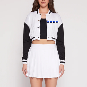 Vestes universitaires courtes pour femmes de haute qualité à prix de gros, logo personnalisé OEM, hiver, coton/polyester, manches longues, longueur courte - Product Image 1