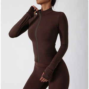Traje de Yoga Ajustado de Manga Larga con Cremallera Completa para Mujer, Ropa de Gimnasio, Chaqueta Deportiva con Cremallera de 220 g para Adultos - Product Image 3