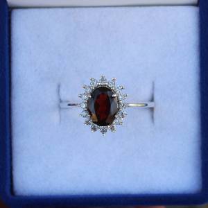 Vintage Oval <b>Garnet</b> <b>Ring</b> Sterling <b>Silver</b> Cubic Zirconia Gemstone Engagement <b>Ring</b> Gift For Her Jewelry - Product Image 1