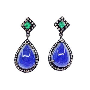 Pendientes Colgantes Hechos a Mano con Baño de Oro de 14K, Diseño Personalizado, al por Mayor, Unisex, con Esmeralda y Tanzanita - Product Image 1