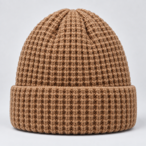 Wholesale Waffle <b>Knit</b> Winter Beanie Warm Chunky Ribbed Cuff Soft Stretch <b>Knit</b> <b>Hat</b> Custom Embroidered Logo OEM ODM Unisex Fashion - Product Image 2