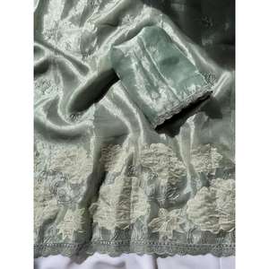 ผ้าไหมออริสแท้พร้อมงานปักลายดีไซน์เนอร์สีเขียวพิสตา คอลเลคชั่นชุดราตรี 490 กรัม ผ้าทอระดับพรีเมียม - Product Image 3