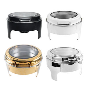 Round Visual Chafing Dish Stainless Steel <b>Buffet</b> Warmer with Glass Lid Ornate Gold Pillar Food <b>Server</b> Hotel Catering - Product Image 6