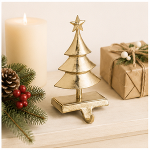 Luxurious Gold Metal 3D Christmas Tree <b>Stocking</b> <b>Holder</b> For Mantel Heavy Duty Zinc Alloy Fireplace Hanger With Star Topper Decor - Product Image 4