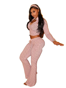 Ensemble 3 pièces décontracté pour femme, imprimé léopard, comprenant une veste courte zippée, un legging évasé et un bandeau, coupe ajustée, style survêtement et loungewear - Product Image 4