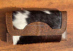 Nouveau Western fait à la main Hairon fourrure sculpture pochette en cuir femmes conçu Offre Spéciale marron en relief élégant coque de téléphone portefeuille spacieux - Product Image 2