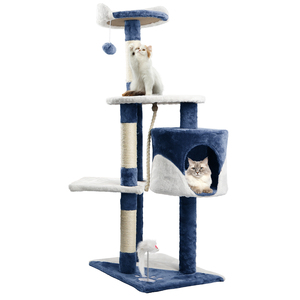 Nobleza gatto albero 118.5 cm di altezza stabile mobili per gatti con 3 piattaforme 1 grotta 1 Pompon 1 Ratter in pelliccia sintetica blu - Product Image 1
