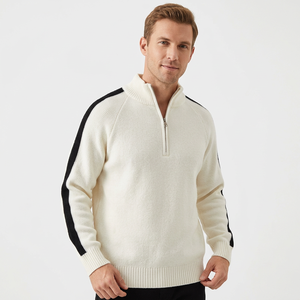 Suéter de punto para hombre con bloques de color, cuello simulado acanalado, manga larga, hombros caídos y cremallera de un cuarto, transpirable por delante - Product Image 6