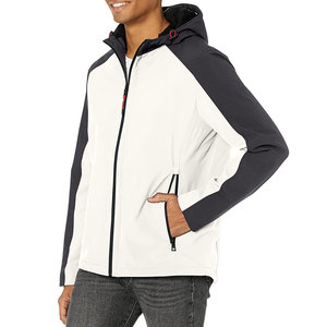 Chaqueta Softshell con Capucha para Hombre, Diseño Color Block, Cierre de Cremallera, Resistente al Viento, Ropa Deportiva para Exteriores, Otoño, Blanco y Gris - Product Image 6