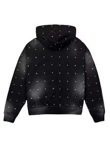 Streetwear Manufacturers Custom Heavyweight Cotton <b>Black</b> Oversized Acid Wash Digital Rhinestone Zipup Pullover <b>Men</b> Hoodie - Product Image 6