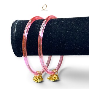 Premium <b>Crystal</b> Clear Kashmiri Baby Pink <b>Jelly</b> Glass Raindrop Bangles Gold Ghungroo Charms for Women's Bridal Wear Wedding - Product Image 5