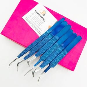 Pinzas japonesas de acero inoxidable para extensión de pestañas, probadas a mano, recubiertas de Color azul, puntiagudas para uso de pestañas, personalizables, privadas - Product Image 1