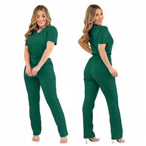 Meilleures ventes : Ensembles d'uniformes médicaux décontractés pour femmes, avec broderie nœud papillon, tricotés, à manches courtes, pour infirmières - Product Image 6