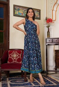 Vestido Anarkali Kurta Largo con Estampado Floral y Geométrico, Ropa de Verano para Mujer, 100% Algodón, Hermoso Vestido Kurti Indio - Product Image 5