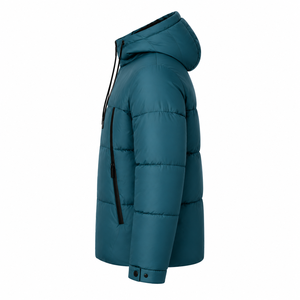 Blouson matelassé à capuche personnalisé pour homme, avec panneaux larges matelassés, fermetures éclair contrastées, coque en nylon, rembourrage 100 % polyester, streetwear d'hiver - Product Image 3