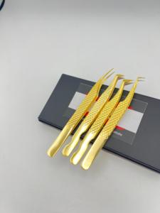 Pince à cils plaquée or 24 carats avec pointe en fibre, prise diamantée, isolation à 90 degrés, pour extensions de cils et volume - Product Image 5