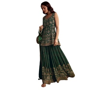 Green Crepe Printed Palazzo Suit With Gota Work Wholesale Women Ethnic Apparel Clothing Factory Bulk Supplier Fashion Clothing - Product Image 3