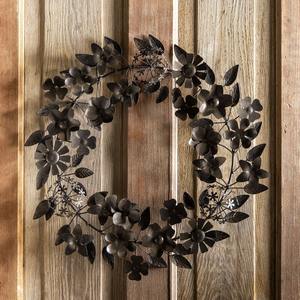 Couronne florale murale en métal artisanal, sculpture de luxe en fer forgé avec fleurs et feuilles, décoration moderne pour jardin et maison, ornement suspendu - Product Image 6