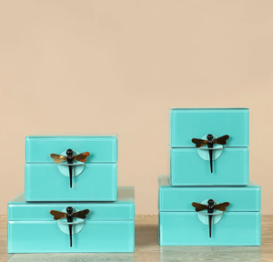Luxury Minty Mirror <b>Glass</b> Decorative Storage Box Set Dragonfly <b>Knob</b> Premium Jewelry Vanity Organizer Boxes Home Decor Lacquer - Product Image 1