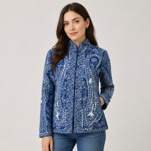 Colección de Diseñador, Abrigo Casual Corto con Cuello Mandarín y Estampado Paisley Bohemio, Manga Larga, Abrigo de Lana para Mujer, Invierno - Product Image 5