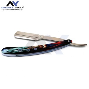 Rasoir professionnel à lame droite avec verrouillage à bascule, en acier inoxydable, lame de rasage, manche recouvert de papier, pour la coupe des cheveux du visage en salon - Product Image 1