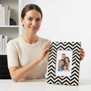 Modern Black <b>White</b> Chevron Bone Inlay Customized Photo <b>Frame</b> Eco-Friendly Tabletop Home Decor the Handmade Collection - Product Image 1