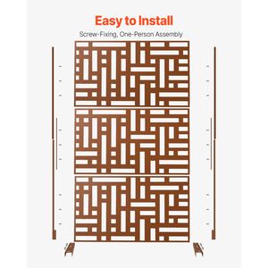 Schermo per la privacy da esterno 119,4 cm L x 193,5 cm A, divisorio autoportante a 3 pannelli, schermo decorativo da giardino in metallo tagliato al laser - Product Image 5