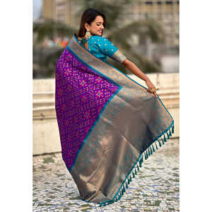 Elite Weaves <b>Purple</b> Premium Patola <b>Saree</b> Soft Silk Zari Woven with Contrast Weaves Indian & Pakistani Clothing 0.6g - Product Image 5