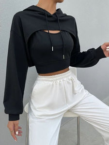 เสื้อฮู้ดดี้ครอปทรงหลวม 100% ผ้าฝ้าย สำหรับผู้ชายและผู้หญิง แขนยาว มีเชือกผูก พร้อมฮู้ดระบายอากาศได้ดี - Product Image 4