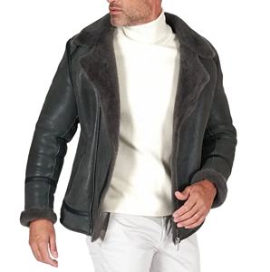 Chaqueta de piel de oveja informal para hombre, ropa negra, logotipo personalizado, diseñador, venta al por mayor, chaquetas de cuero de motorista para hombre de talla grande pura - Product Image 3