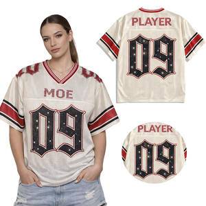 Camiseta de fútbol americano gótica con diamantes de imitación para mujer, de malla, transpirable, de poliéster, con cuello en V, estilo urbano, uniforme de equipo, OEM - Product Image 1