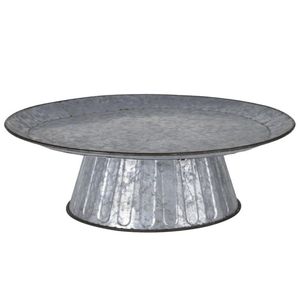 Vintage Corrugated Metal <b>Cake</b> <b>Stand</b> Pedestal Round Dessert Display Plate Heavy Duty Galvanized Iron Table Centerpiece Decor - Product Image 1