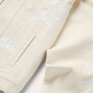 Chemise-veste en denim crème pour homme avec broderie florale, col rabattu, style décontracté printemps, 100% coton, coupe classique - Product Image 4