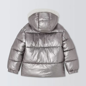 Silver <b>Hooded</b> Puffer <b>Jacket</b> Zipper Closure Windproof Thick Winter Coat Unisex Casual Solid Color Regular Fit Faux <b>Fur</b> Lining - Product Image 6