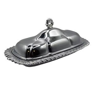 Vintage Style Silver Metal Butter Dish Elegant Butter Storage <b>Container</b> Used For Keeping Butter Fresh And Covered From India - Product Image 4