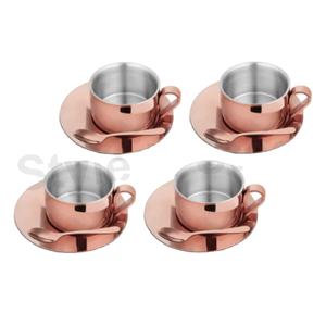 Tasse à thé avec soucoupe Café à double paroi dans des gobelets avec design classique or Ensemble de tasses à thé à double paroi avec poignée - Product Image 1