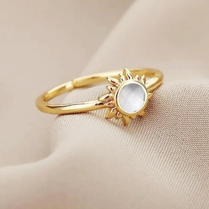 Crystal <b>Quartz</b> Faceted 6 MM Gemstone Sunburst <b>Rings</b> - Gold Plated Adjustable <b>Ring</b> for Women Jewelry - Product Image 6