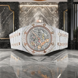 Bust down <b>watch</b> VVS diamond <b>watch</b> Custom Hip Hop Two-Tone Rose Gold and Silver Fully Iced Out Moissanite Quartz Movement ETA S - Product Image 5