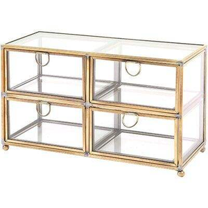 Luxury Brass <b>Glass</b> Jewelry <b>Box</b> with Mirrored Base and Compartments for Necklaces Rings and Earrings - Product Image 2