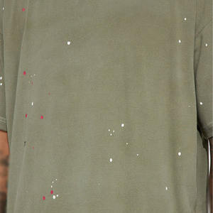 T-shirt Col Rond Oversize Homme Marque Privée Effet Éclaboussures de Peinture Streetwear Unisexe Coton Lavé Fabricant OEM ODM Fournisseur - Product Image 2